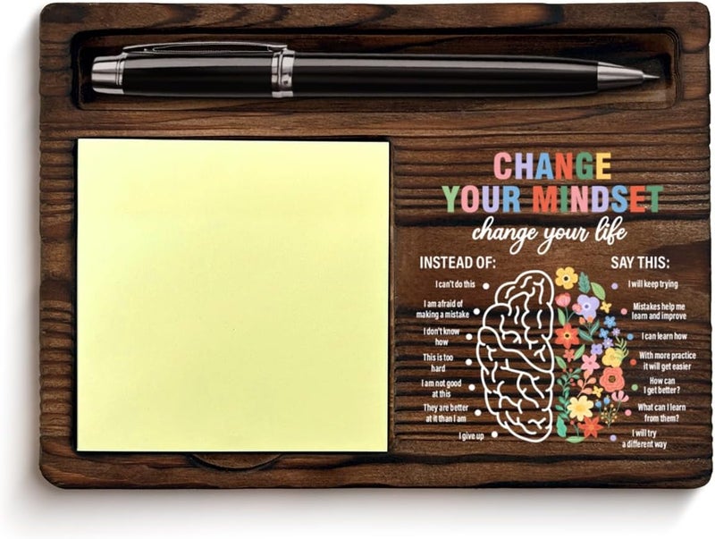 YGBF Mental Health Change Your Mindset Sticky Note Holder Therapist Gifts Therapy Office School Counselor Growth Mindset Self-Stick Note Pad Holders Desk Decor - Image 1
